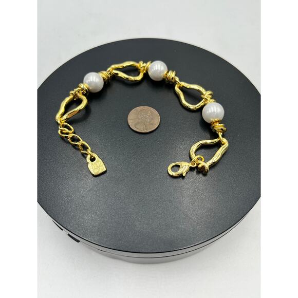 UNO de 50 White 10mm Pearl Perla Mosqueta Link Bracelet-Gold Plated Bracelet - Picture 4 of 9